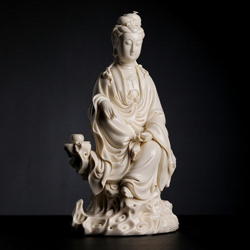 戴玉堂周金田陶瓷摆件《持经观自在菩萨仿古瓷》观音佛像供奉家用 - 图3
