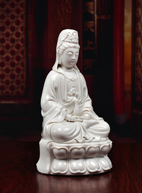 戴玉堂南海观音菩萨佛像供奉家用德化白瓷观音坐莲观世音菩萨摆件