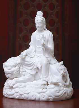 戴玉堂 陶瓷摆件《文殊菩萨 普贤菩萨》德化白瓷家用供奉家里佛像