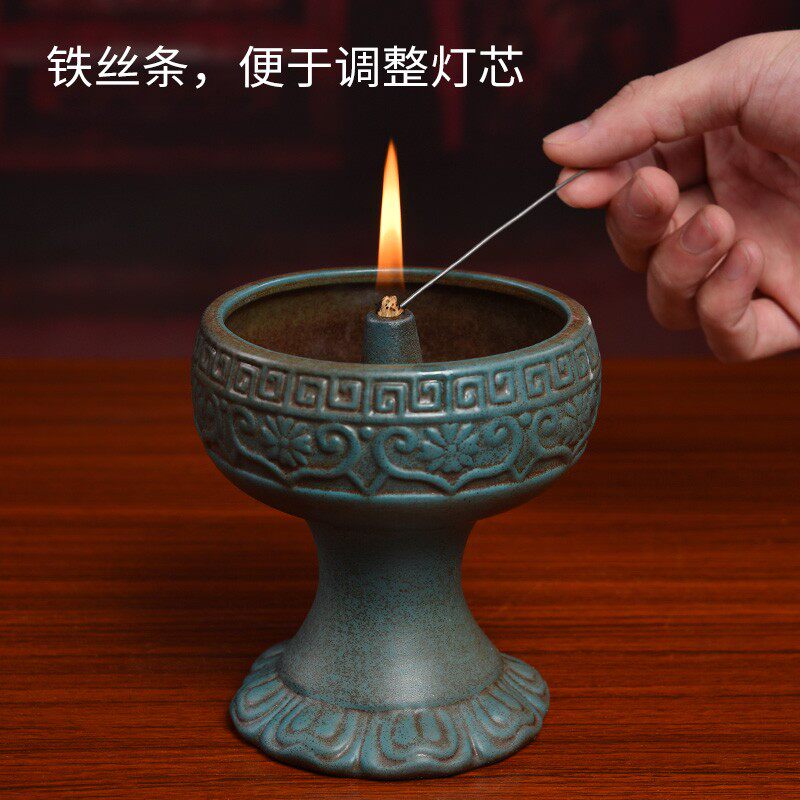 戴玉堂陶瓷油灯供佛灯酥油灯灯盏复古家用佛前老式长明灯莲花烛台_虎窝淘
