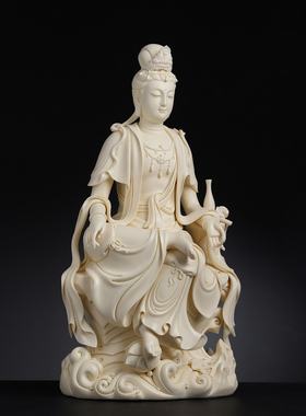 戴玉堂陶瓷林建平《坐浪自在观音》佛像供奉观世音菩萨摆件装饰品