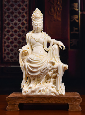 戴玉堂陶瓷摆件《坐岩自在水月观音菩萨像》林建胜佛像装饰艺术品