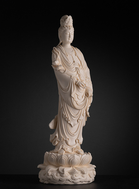 戴玉堂林建平陶瓷摆件《持莲花观音 猛犸牙黄》观世音菩萨佛像