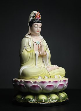 戴玉堂陈戴茹陶瓷摆件《坐莲合掌观音菩萨像》佛像供奉装饰工艺品