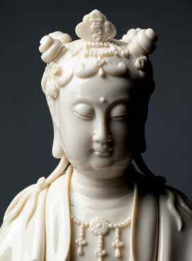戴玉堂陶瓷摆件《文殊菩萨像仿古瓷》周金田五髻文殊妙音菩萨佛像