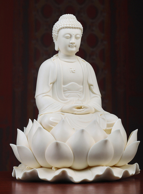 戴玉堂陶瓷《荷叶莲花如来雅黄瓷》家用佛祖佛像供奉摆件释迦牟尼