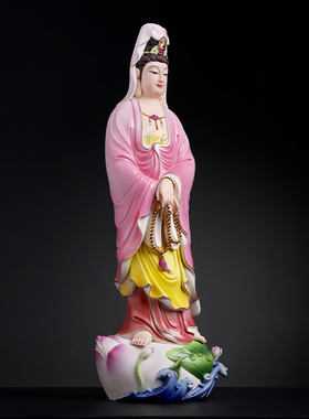 戴玉堂林小彩陶瓷摆件《提珠观音》佛像家用观世音菩萨家居饰品