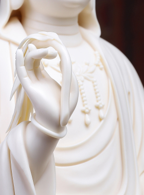 戴玉堂 陶瓷摆件《立古莲观音 雅黄瓷》家用供奉佛像观世音菩萨像