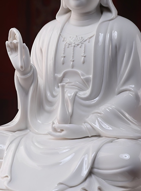 戴玉堂陶瓷正坐莲花观音佛像供奉