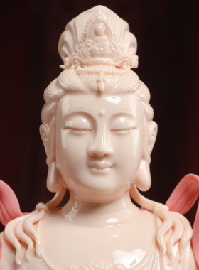 戴玉堂陶瓷摆件《玉红瓷文殊菩萨普贤菩萨》佛像供奉家用家居饰品