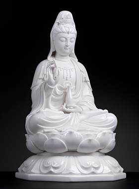 戴玉堂林小彩陶瓷摆件八角座观音