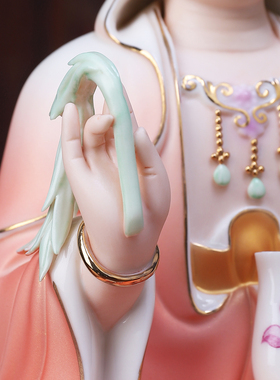 戴玉堂陶瓷宝莲观音菩萨家用菩萨像供奉观世音菩萨客厅佛像摆件