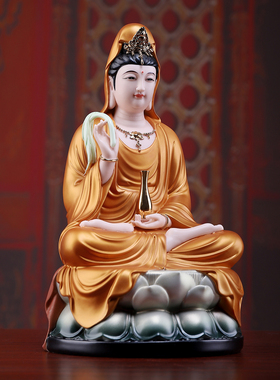 戴玉堂陶瓷坐莲观音菩萨佛像家用供奉摆件观世音菩萨客厅桌面装饰