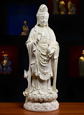 戴玉堂陶瓷摆件《90公分西方三圣神像》林建胜大型佛像站像客厅版