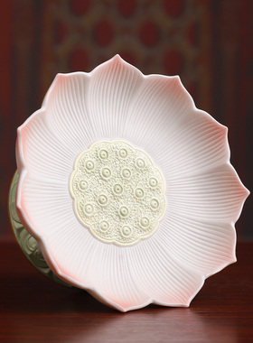 戴玉堂陶瓷莲心珠光彩佛具套装家用供奉佛堂供水杯供果盘香炉花瓶
