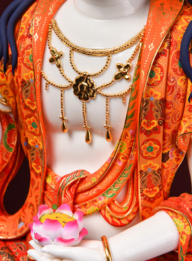 戴玉堂陶瓷摆件《极彩莲花自在水月观音》林建平佛像观世音菩萨