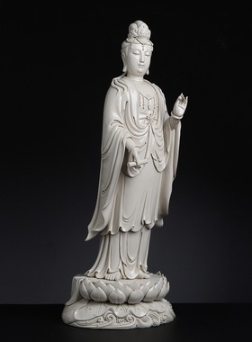 戴玉堂林政国陶瓷摆件《立莲台文殊菩萨草木灰》家用普贤佛像供奉