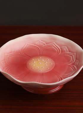 戴玉堂陶瓷《莲花佛具凝霞彩整套》家用佛前供奉供水杯佛具套装