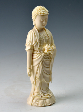 戴玉堂陶瓷摆件《玉黄瓷立莲阿弥陀佛》林建胜德化瓷佛像客厅艺术