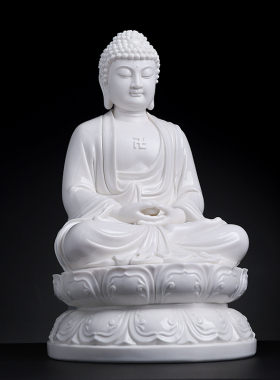 戴玉堂林小彩陶瓷摆件《正坐古莲如来佛》德化白瓷佛像供奉家用