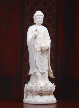 戴玉堂陶瓷摆件《立古莲如来雅黄瓷》家用佛像供奉释迦牟尼佛站像