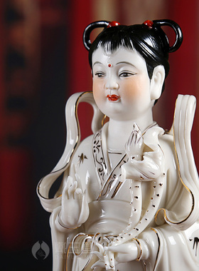 戴玉堂陶瓷金童玉女娃娃一对龙女善财童子观音菩萨佛像供奉摆件