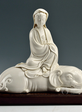 戴玉堂陶瓷摆件《文殊普贤菩萨像》林建平佛像客厅供奉装饰工艺品