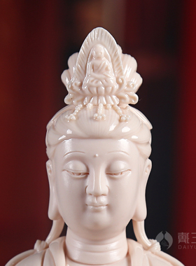 戴玉堂陶瓷文殊普萨普贤菩萨像佛像客厅家用供奉德化白瓷文书摆件