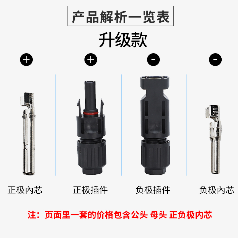 MC4公母插头 接头MC4光伏连接器防水 光伏组件太阳能光伏板接线头