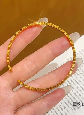 手镯福禄开口龙鳞轻奢手环高级感实心手饰沙金碎冰冰金店同款葫芦