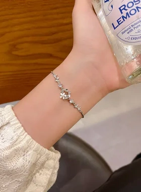 手链ins风手饰手镯高级感韩国钛钢潮镶钻抽拉式花朵女轻奢可调节