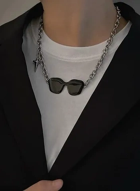 星芒潮流设计感酷项链朋克ins拼接钛钢嘻哈风墨镜小众男女款痞帅