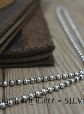 泰国产925纯银 银白色百搭串珠佛珠链 军牌链 男女长短款项链