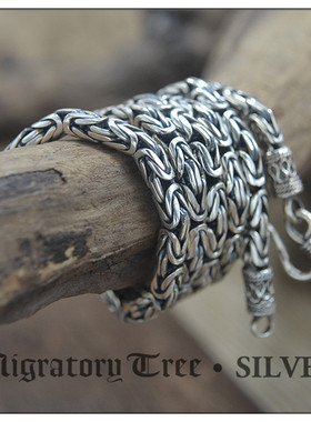 925纯银手工制作平安纹泰银项链