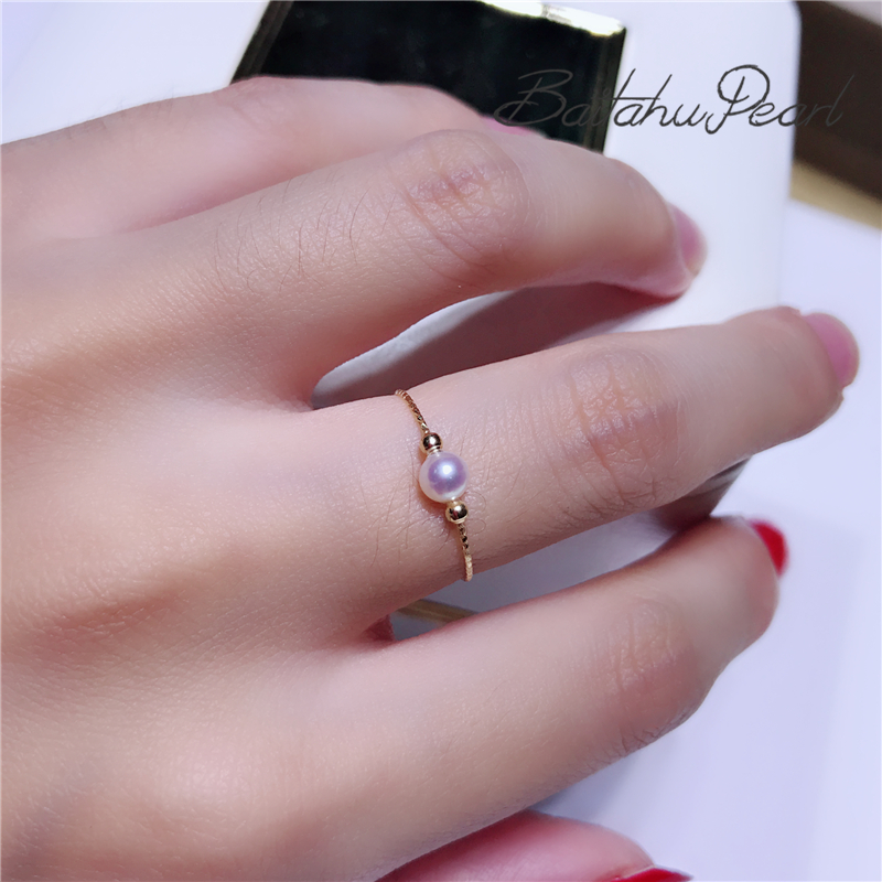 正圆无瑕 潮时尚个姓女戒 ins 白透粉 5mm 4 金豆无核淡水珍珠戒指 18K 正圆无瑕 潮时尚个姓女戒 ins 白透粉 5mm 4 金豆无核淡水珍珠戒指 18K