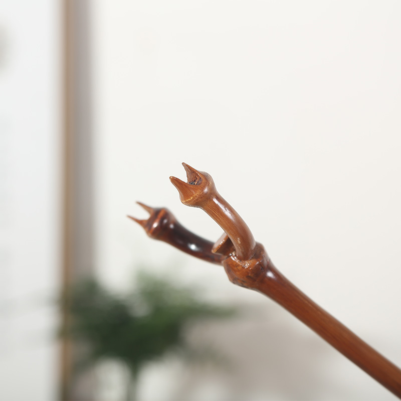 新中式晒衣杆筇竹手工竹子叉杆实木晾衣杆画叉画杆画叉杆撑画挑 - 图0