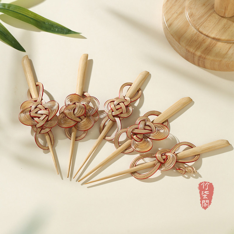 古风李子柒竹丝竹编发簪汉服发卡国风发饰中式配饰发夹竹簪子首饰,淘宝优惠券,粉丝福利购,淘宝优惠卷