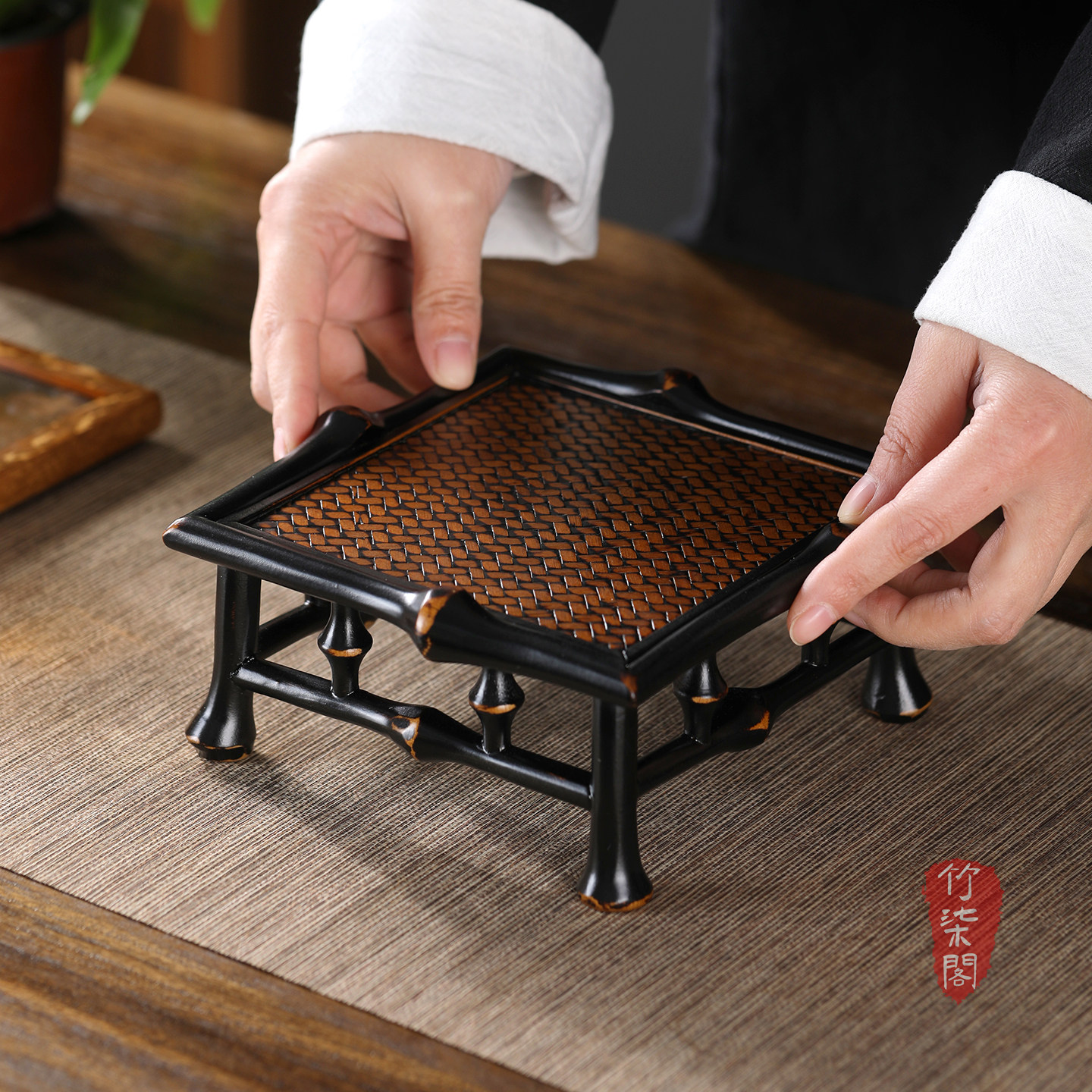 筇竹小茶台茶桌大漆竹编壶承桌面花架花台中式茶具收纳架子茶托,淘宝优惠券,粉丝福利购,淘宝优惠卷