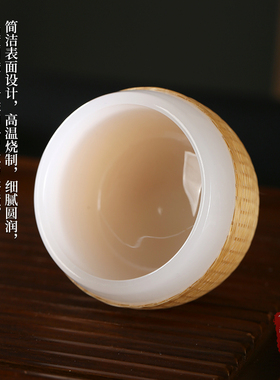手工竹编瓷胎竹扣琉璃茶杯品茗杯