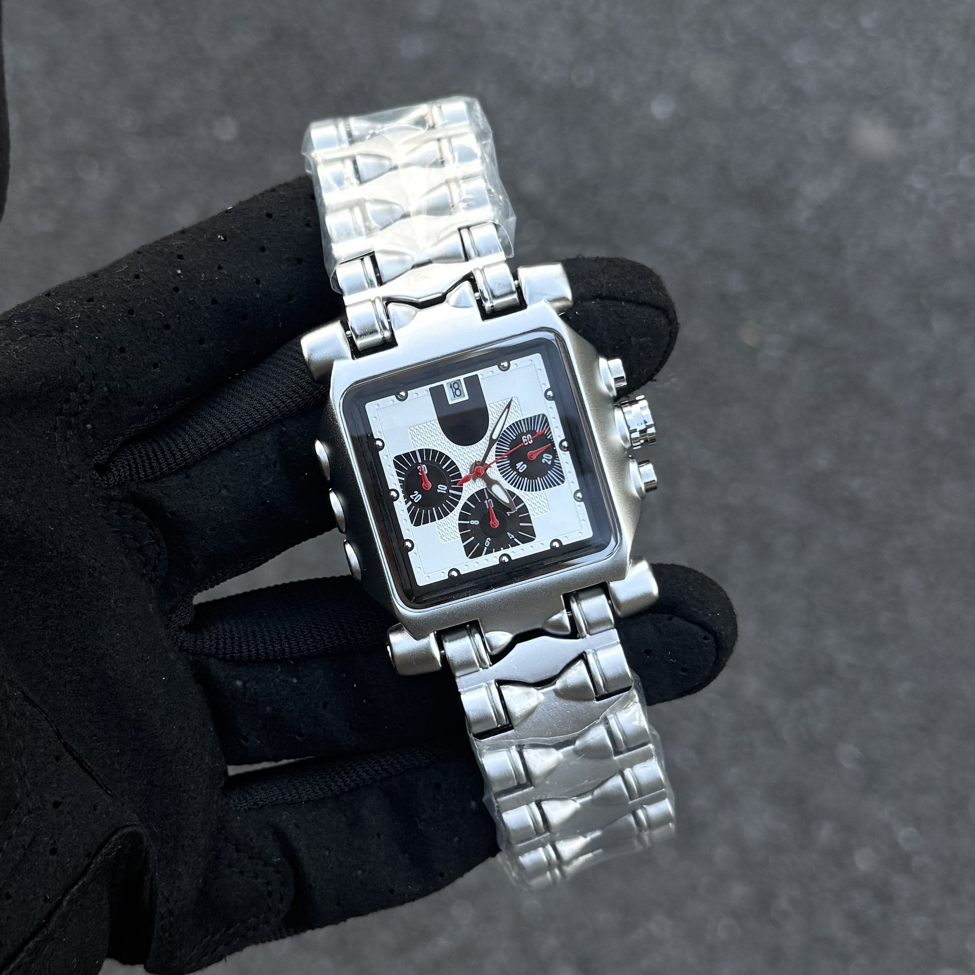 y2k方形大表盘男士手表钢带多功能潮流腕表高颜值爆款 - 图1