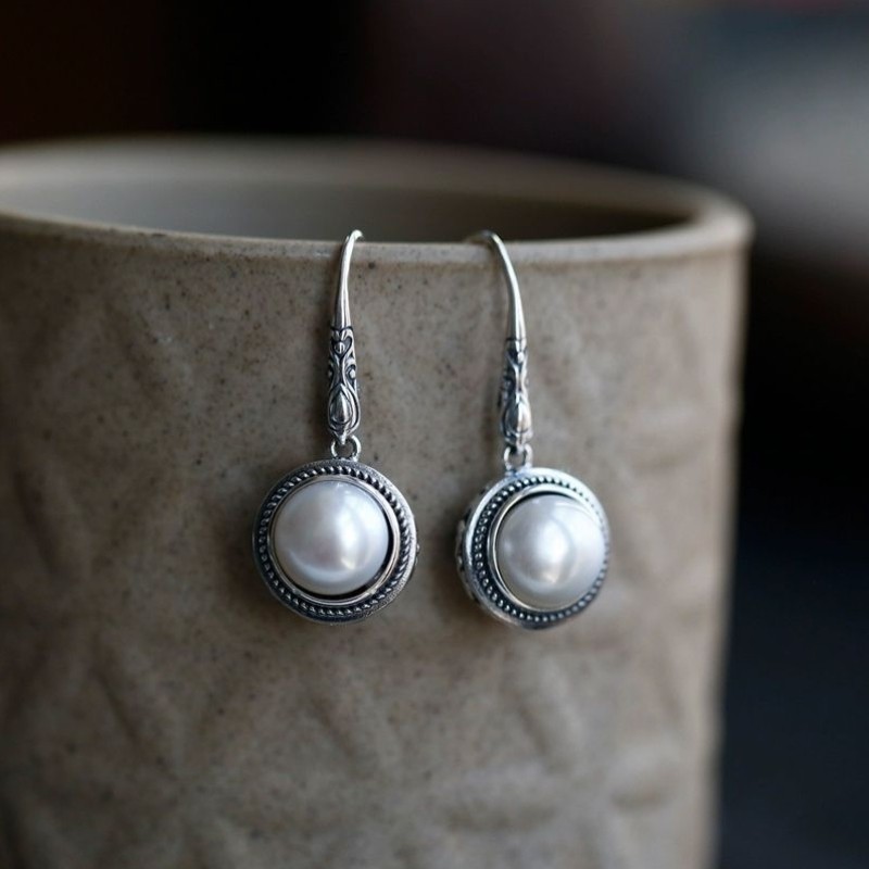 s925纯银镂空雕花淡水珍珠耳环女个性复古中国风抗过敏耳钩耳饰女,淘宝优惠券,粉丝福利购,淘宝优惠卷