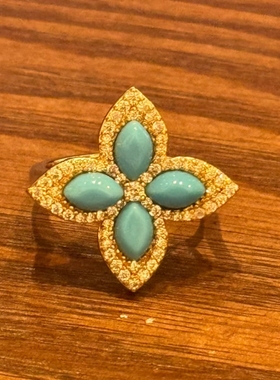 绿松石四叶草锆石戒指