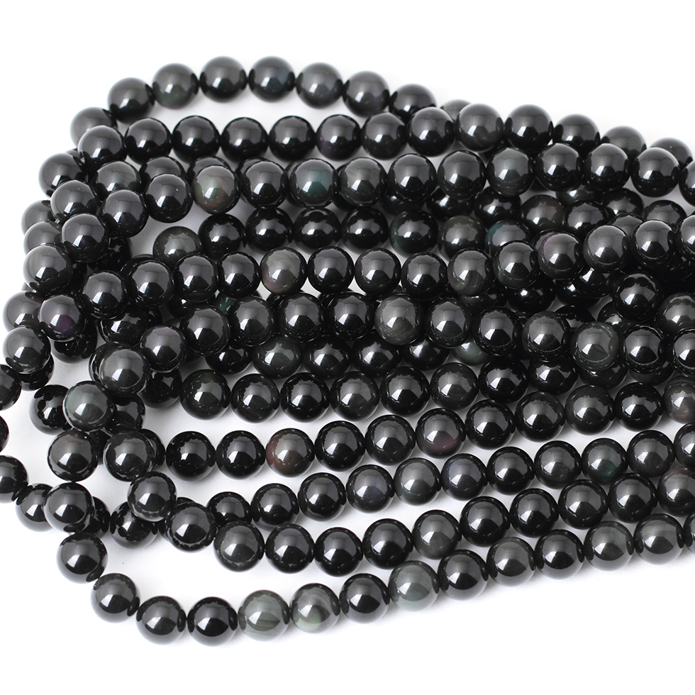天然正品彩虹眼黑曜石散珠玉珠子diy手工串珠 穿手链手串编织材料 - 图1