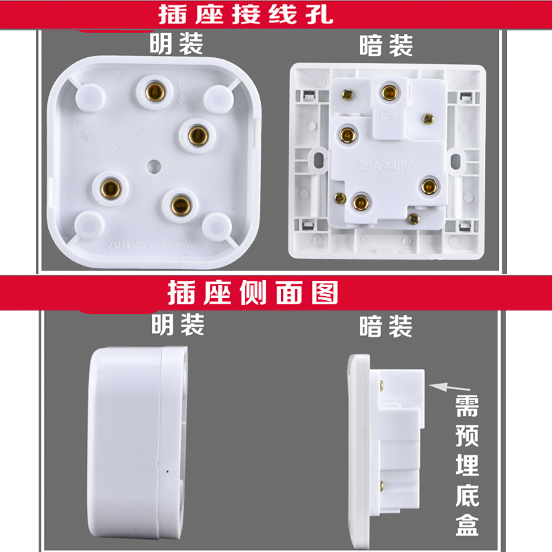 四眼爪4扁脚角三相四线16A25A插头空调380v电源插座440工业大功率 - 图0