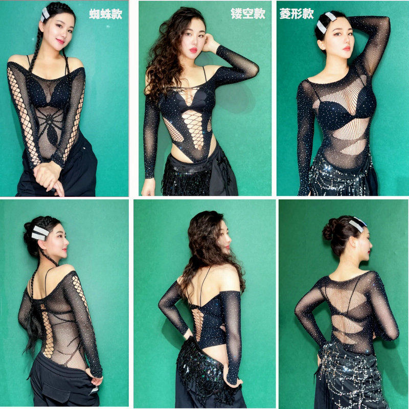 网红酒吧DJ女歌手gogo点舞服爵士上衣Kpop舞蹈服装烫钻女团演出服 - 图1