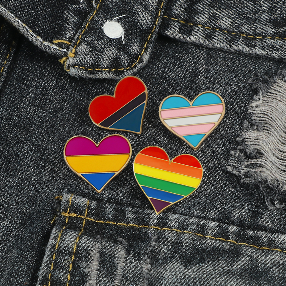 LGBT无性别歧视心形同志徽章六色彩虹合金滴釉胸针背包衣帽装饰品 - 图0