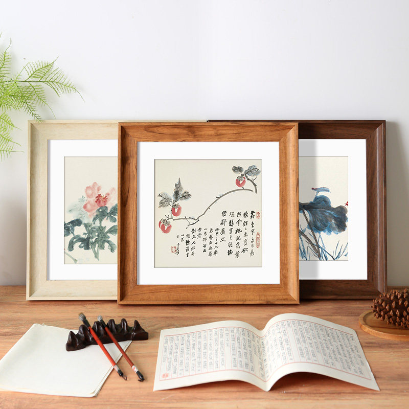 正方形画框装裱木质相框挂墙国字画钻石书法书画十字绣边框自装架_虎窝淘