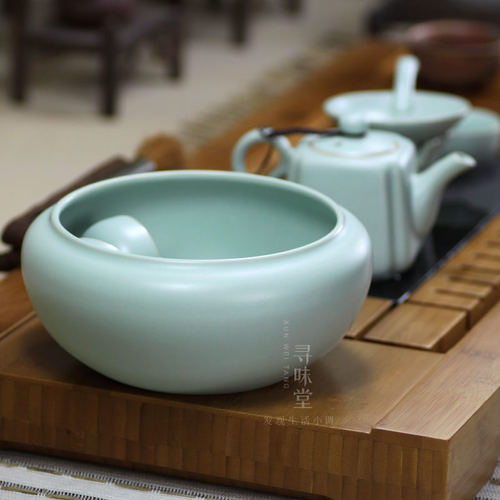 天青汝窑茶洗｜高档正品开片手工汝瓷杯洗茶盂水盆陶瓷功夫茶具 - 图2