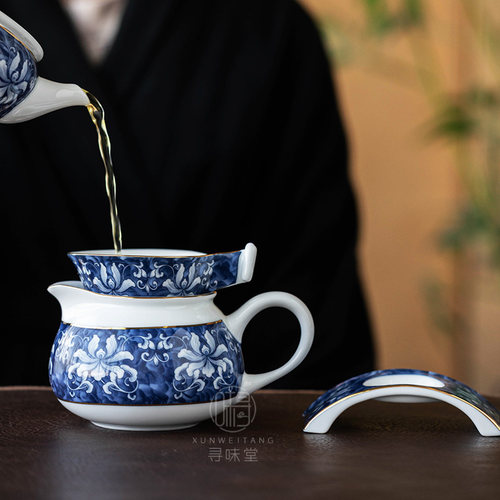 描金青花瓷茶漏｜高档釉下彩锦上添花茶滤 过滤网 功夫茶具滤茶器 - 图0