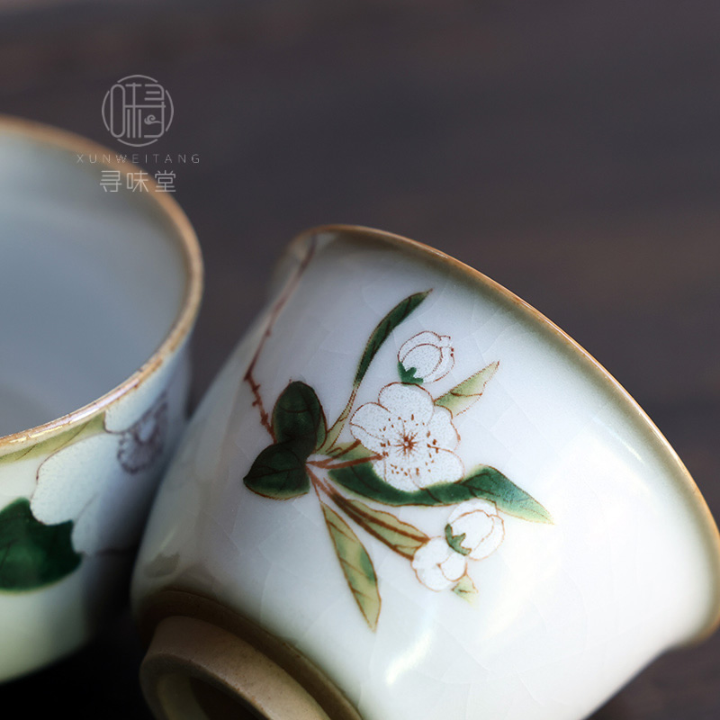 月白汝窑山茶花茶杯｜品茗杯主人杯仿古开片汝瓷单杯家用功夫茶具 - 图1